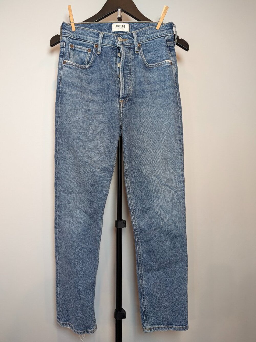 AGOLDE Women's Size 24 90s Pinch Waist High Rise Straight Leg Jeans in Blue Was